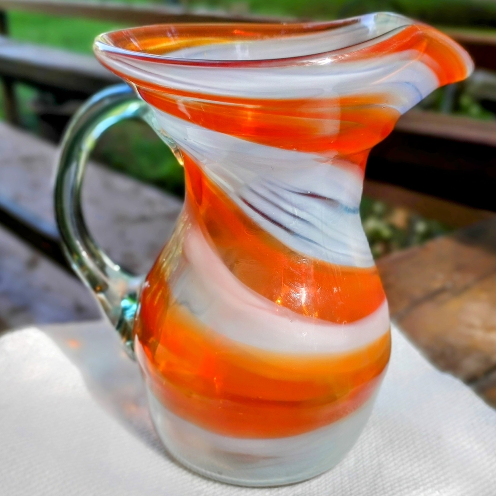 Source Unknown Orange and White Swirled Glass Art